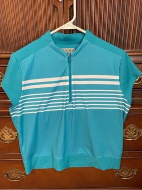 PGA Tour Teal Half-Zip Polo with White Stripes